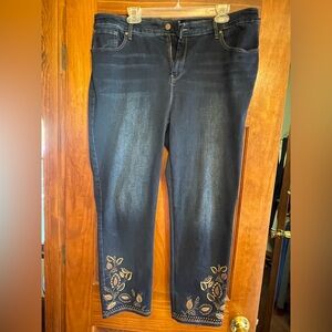 Floral Embroidered Blue Ankle Cropped Jeans